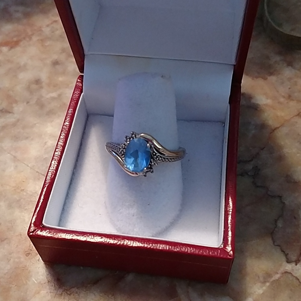Elegant Alwand Vahan 925 10k gold blue topaz ring
